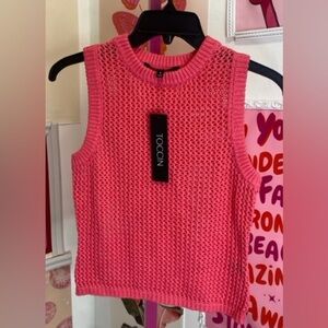 NWT TOCCIN  Samantha Crochet Racer Tank Sleeveless Knit Top